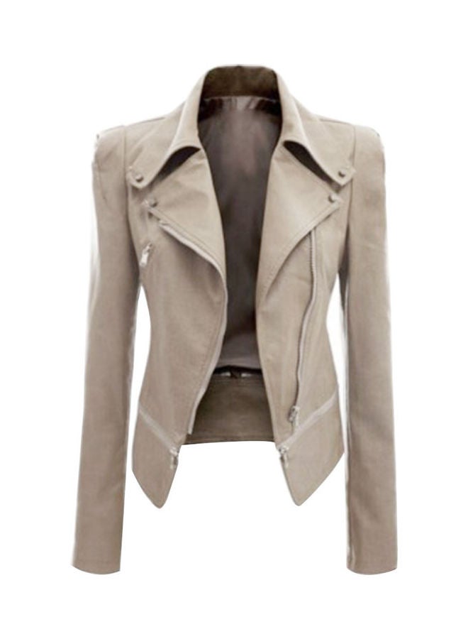 Slim Fit Decorated Zippers Long Sleeve Coat Black - Image 5