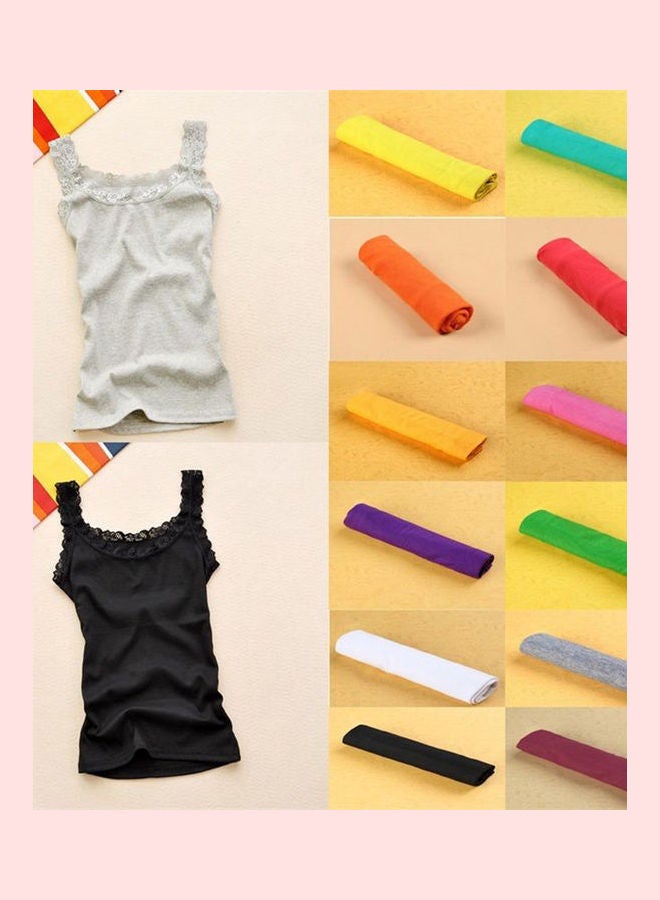 Fashion Women Summer Lace U-Neck Vest Sleeveless Casual Slim Fit Tank Top Shirt Gray  - Image 3