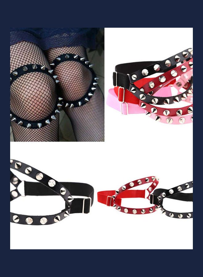 Fashion Punk Women Faux Leather Rivet Spike Leg Ring Stocking Body Jewelry Red - Image 2