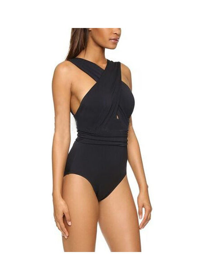 Lady Fashion Front Cross One-piece Padding Bathing Suit Red  - Image 5