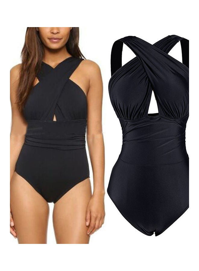Lady Fashion Front Cross One-piece Padding Bathing Suit Red  - Image 2
