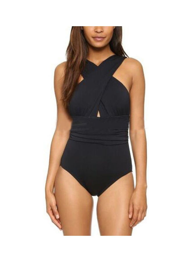 Lady Fashion Front Cross One-piece Padding Bathing Suit Red  - Image 4