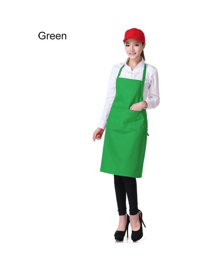 مريلة مطبخ ذاتية الربط بلون سادة مزودة بجيب أخضر - Image 1