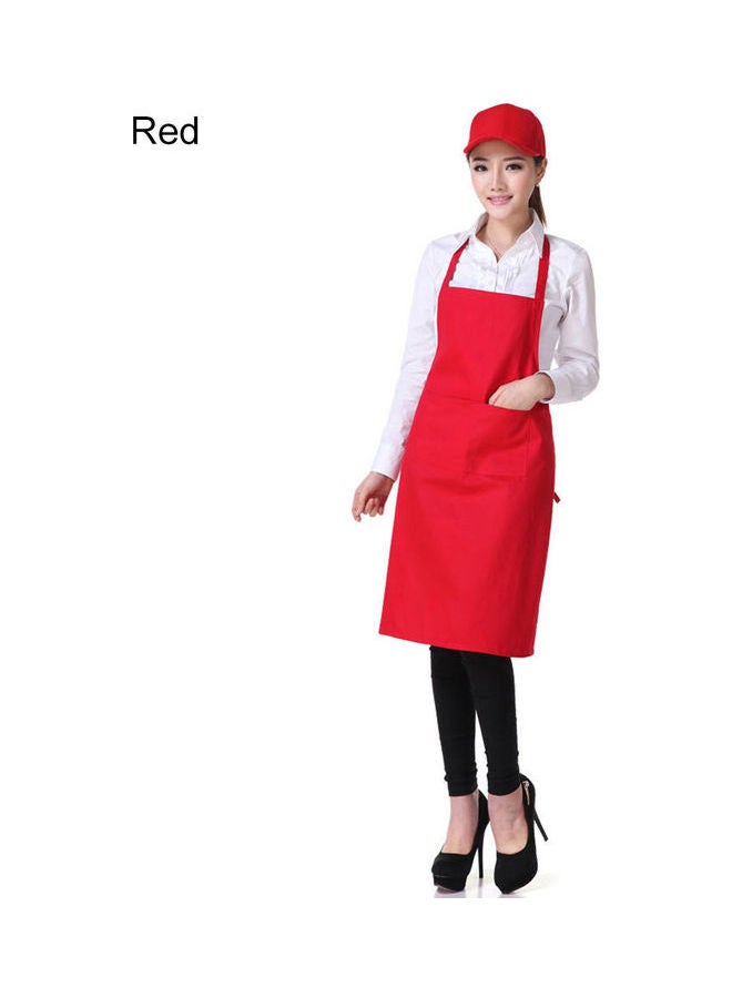 Solid Colour Back Self-Tie Kitchen Restaurant Cooking Bib Apron With Pocket Red - Image 1