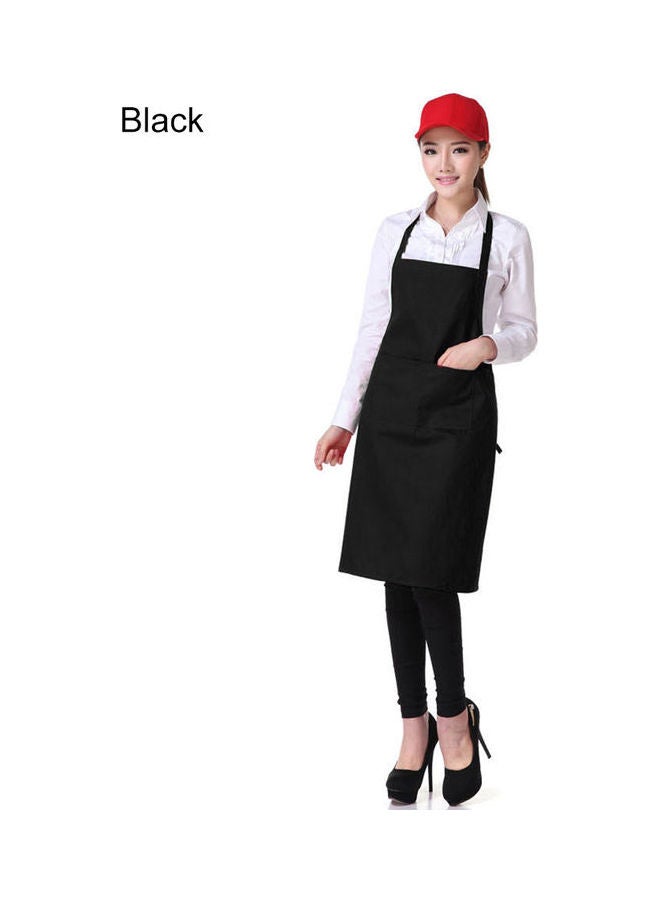 Solid Colour Back Self-Tie Kitchen Restaurant Cooking Bib Apron With Pocket Black - Image 1