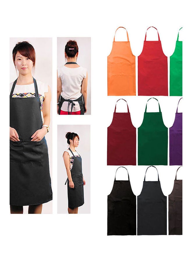 Solid Colour Back Self-Tie Kitchen Restaurant Cooking Bib Apron With Pocket Black - Image 4