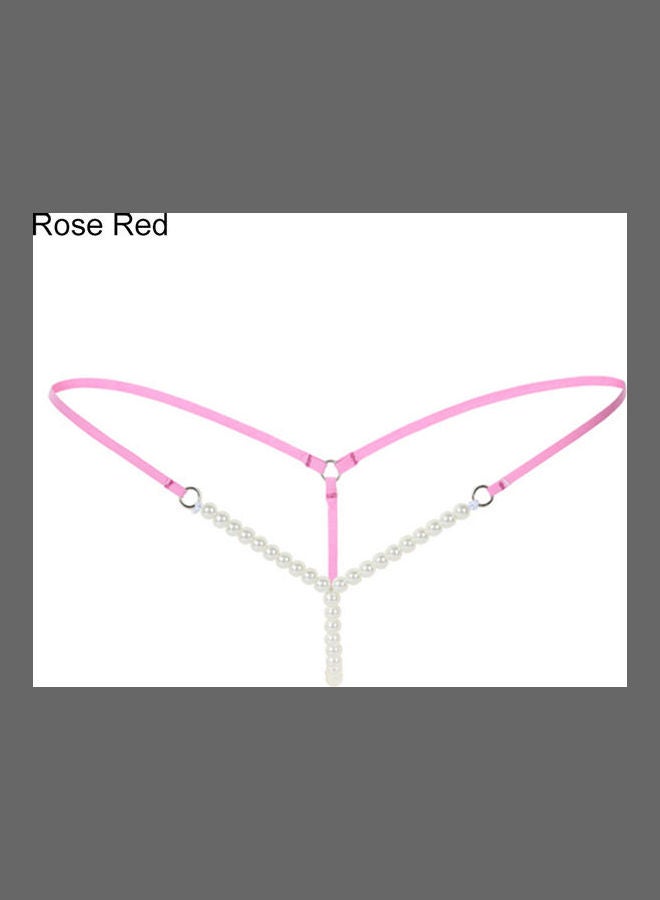 Generic Lady Crotchless Faux Pearls String G-string Briefs Underwear Underpants Rose Red 