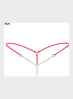 Generic Lady Crotchless Faux Pearls String G-string Briefs Underwear Underpants Red 