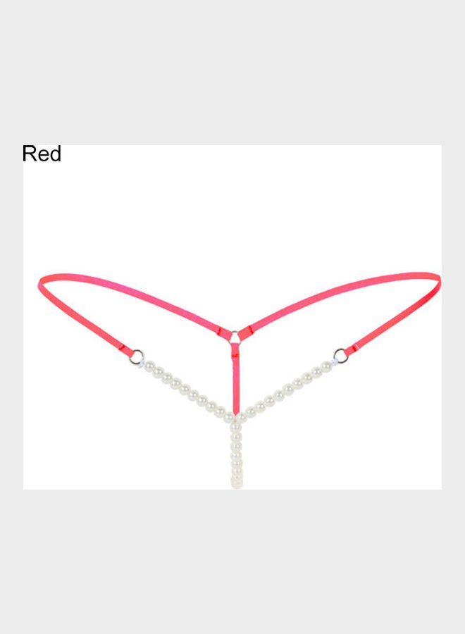 Generic Lady Crotchless Faux Pearls String G-string Briefs Underwear Underpants Red 