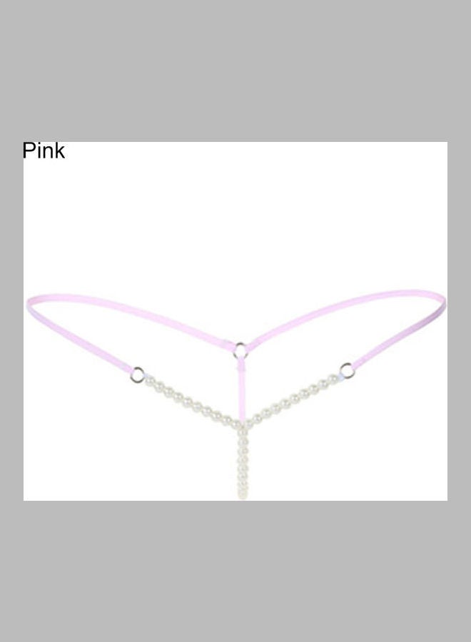 Generic Lady Crotchless Faux Pearls G-string Briefs Underwear Underpants Pink 