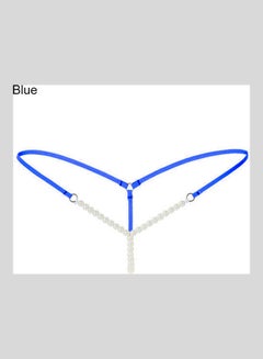 Lady Crotchless Faux Pearls String G-string Briefs Underwear Underpants Blue