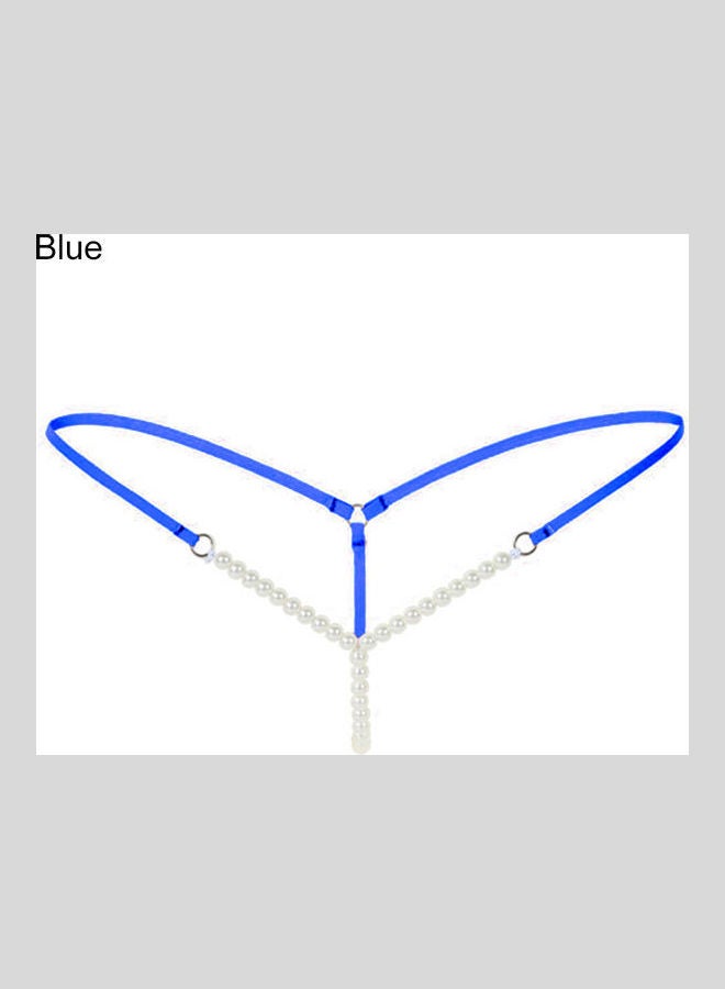 Generic - Lady Crotchless Faux Pearls String G-string Briefs Underwear Underpants Blue - Image 1