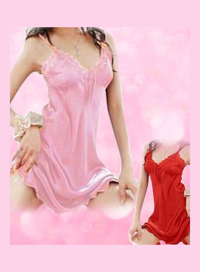 Generic Lady Spaghetti Strap Lace V-neck Sleepwear Dress + G-string Nightwear Black  - Image 5