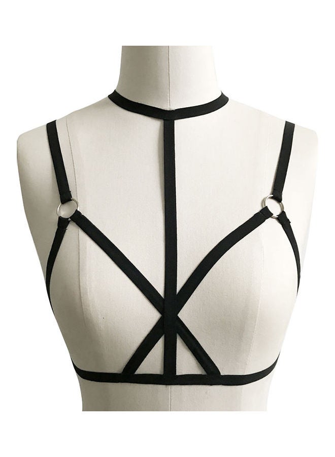 Lady Halter Cage Harness Bra Elastic Bandage Strappy Hollow Out Bustier Top Black - Image 1