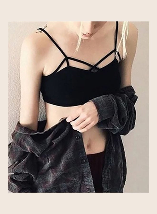 Women Modal Crossing Strappy Bra Tops Bustier Bralette Corsets Brassiere Black  - Image 1