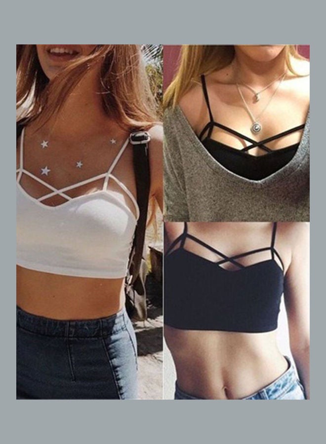 Women Modal Crossing Strappy Bra Tops Bustier Bralette Corsets Brassiere Black  - Image 2