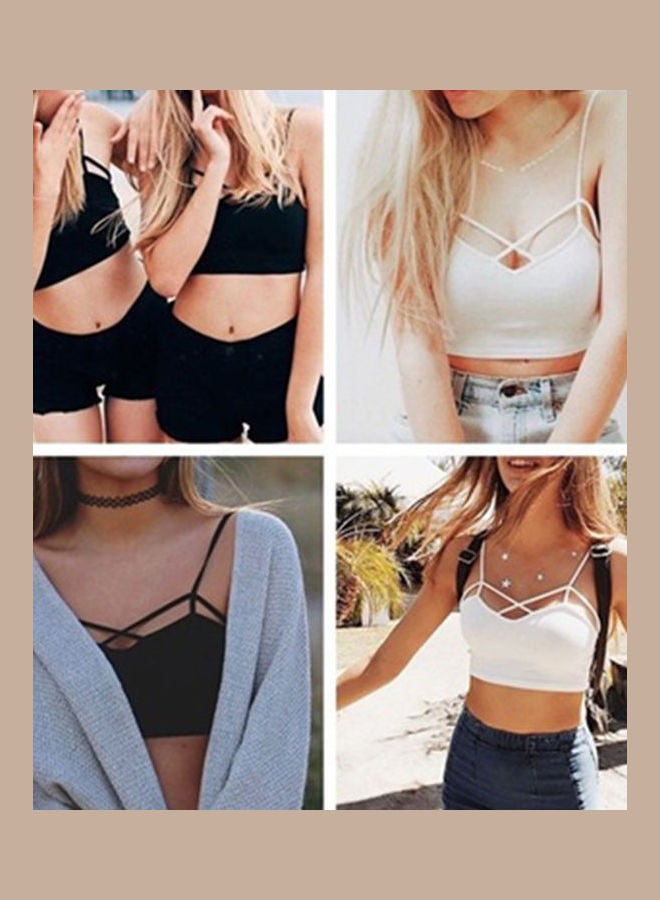 Women Modal Crossing Strappy Bra Tops Bustier Bralette Corsets Brassiere Black  - Image 3