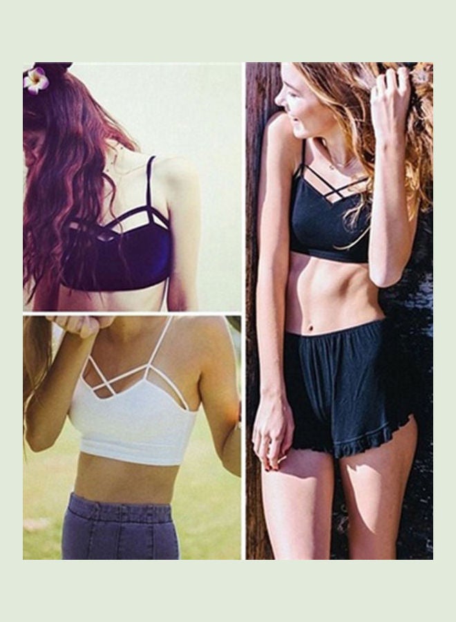Women Modal Crossing Strappy Bra Tops Bustier Bralette Corsets Brassiere Black  - Image 5