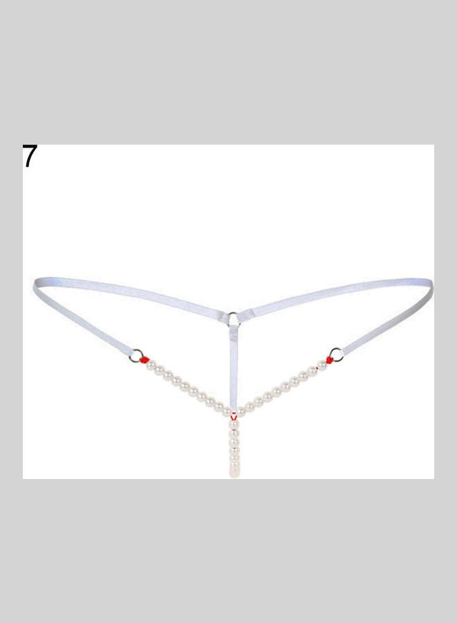 Generic - Women Faux Pearl Massage Underwear Briefs Thongs G-String Knickers White - Image 1
