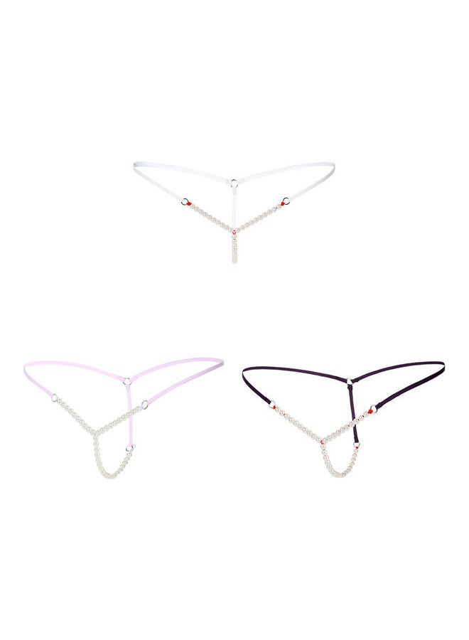 Generic - Women Faux Pearl Massage Underwear Briefs Thongs G-String Knickers White - Image 1