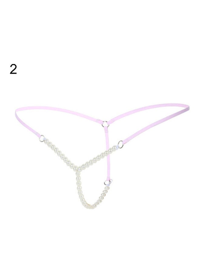 Generic Women Faux Pearl Massage  Underwear Briefs Thongs G-String Knickers Pink  - Image 1