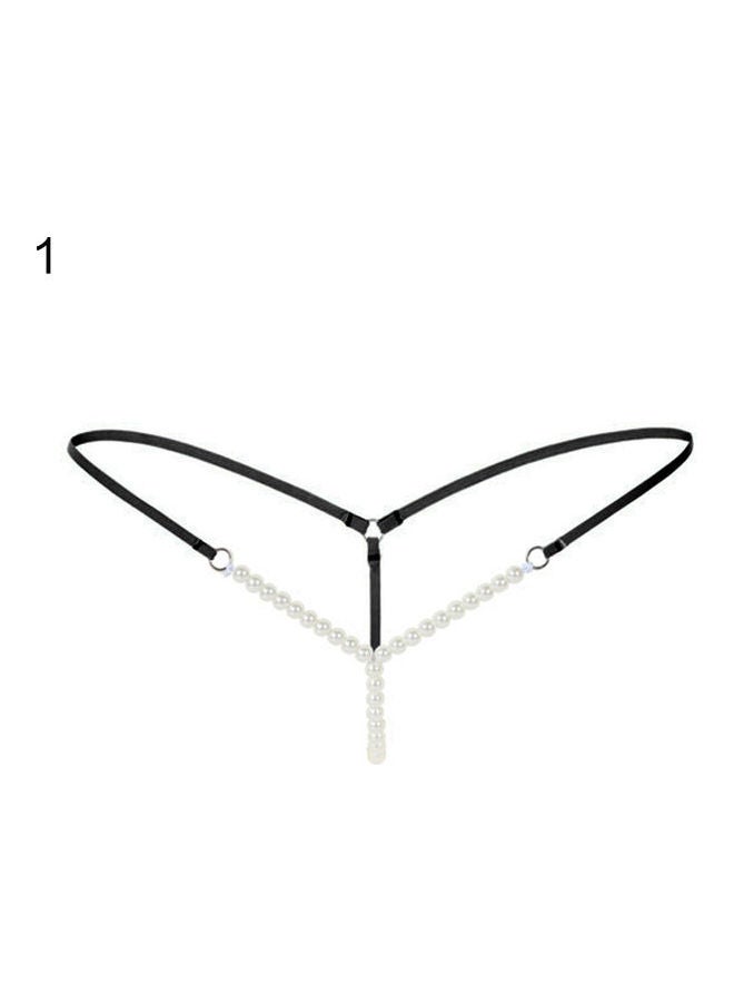 Generic Women Faux Pearl Massage  Underwear Briefs Thongs G-String Knickers Black  - Image 1
