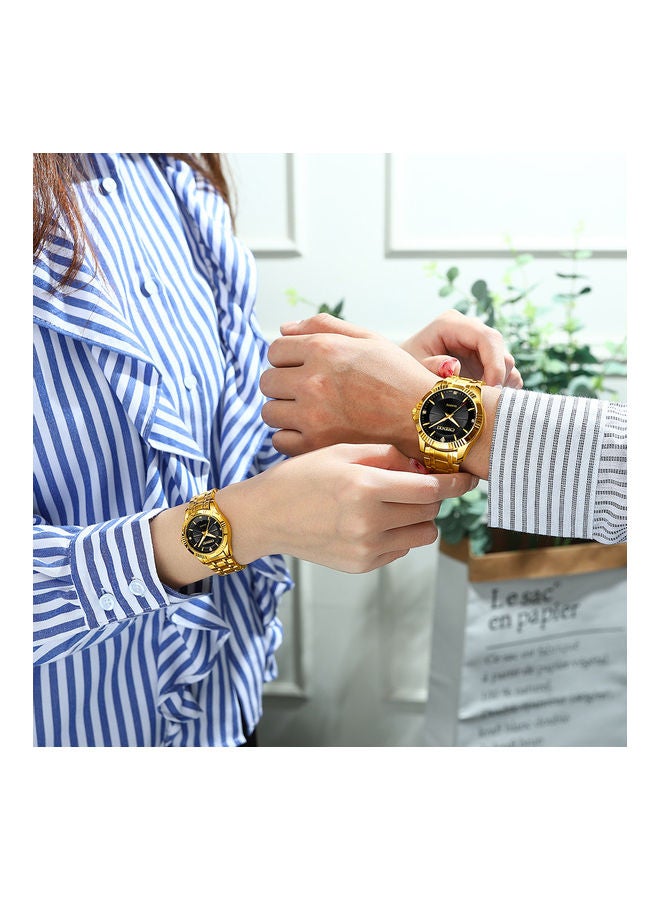 ساعة يد كوارتز بعقارب من تشينشي مزودة بسوار من الجلد مزينة بطبعة عبارة "His And Hers" - Image 2