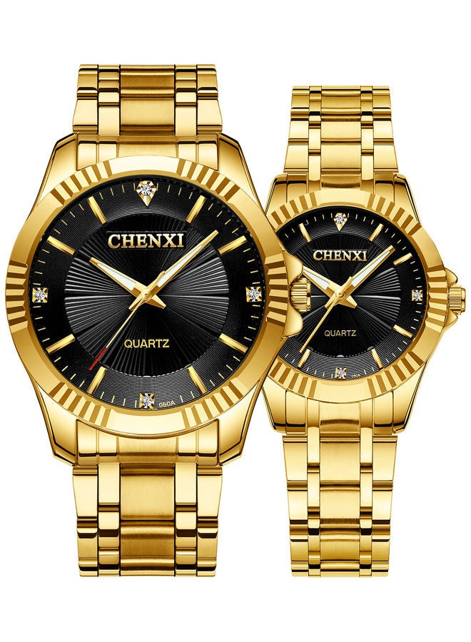 ساعة يد كوارتز بعقارب من تشينشي مزودة بسوار من الجلد مزينة بطبعة عبارة "His And Hers" - Image 3