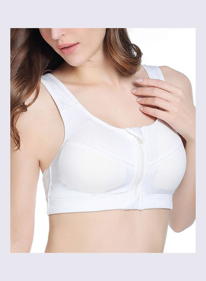 Generic - Women's Yoga Fitness Workout Seamless Racer-back Gym Zipper Front Sports Bra Top White - Image 1