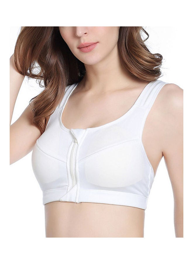 Generic - Women's Yoga Fitness Workout Seamless Racer-back Gym Zipper Front Sports Bra Top White - Image 1