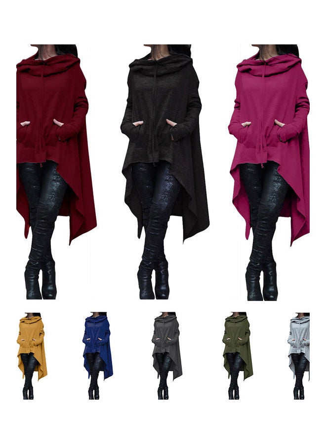 Women Batwing Hooded Asymmetric Casual Loose Coat Pullover Poncho Cape Blouse Army Green  - Image 2