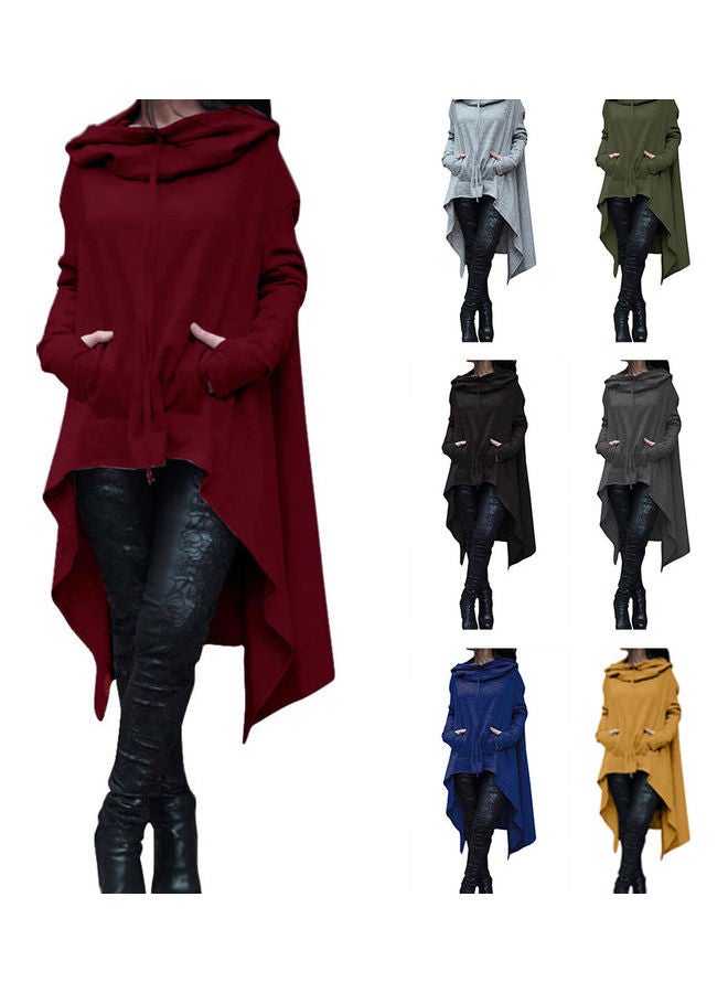 Women Batwing Hooded Asymmetric Casual Loose Coat Pullover Poncho Cape Blouse Army Green  - Image 3
