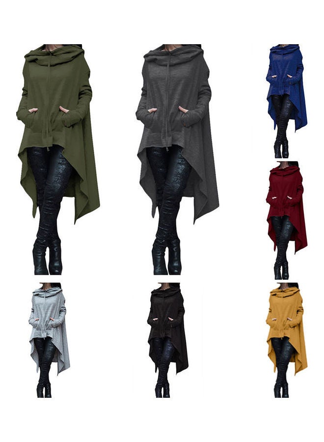 Women Batwing Hooded Asymmetric Casual Loose Coat Pullover Poncho Cape Blouse Army Green  - Image 4