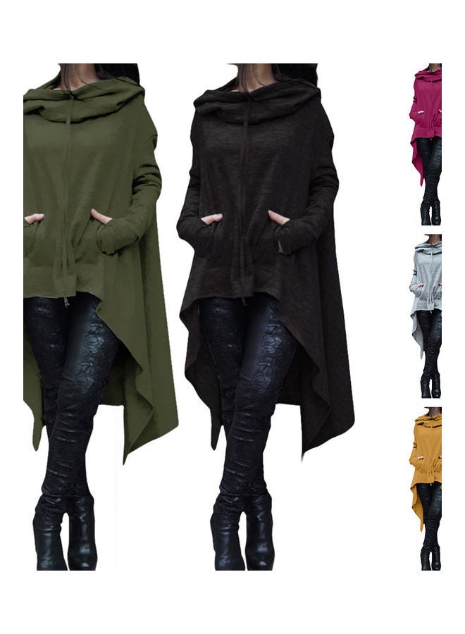 Women Batwing Hooded Asymmetric Casual Loose Coat Pullover Poncho Cape Blouse Army Green  - Image 5