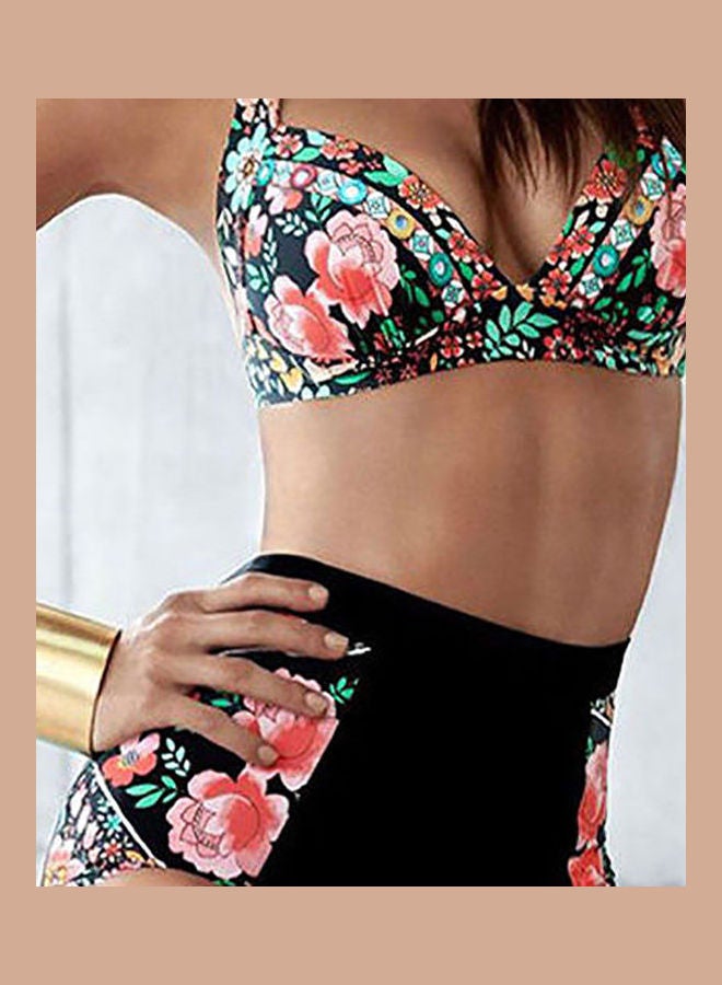2-Piece Floral Printed Bikini Set Black/Pink/Green - Image 4