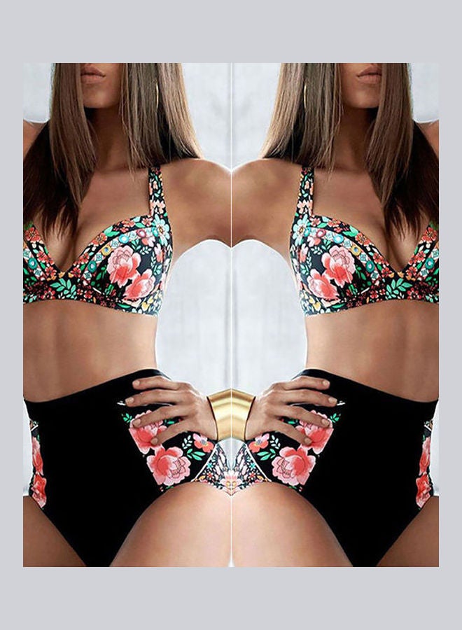 2-Piece Floral Printed Bikini Set Black/Pink/Green - Image 5