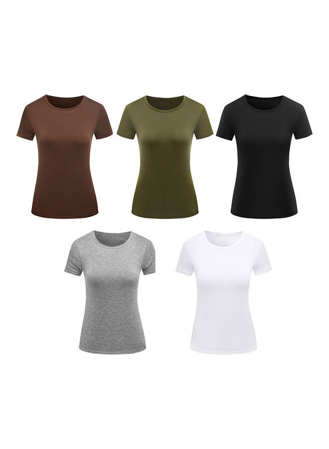 تيشيرت بياقة دائرية ولون واحد بلون القهوة - Image 3