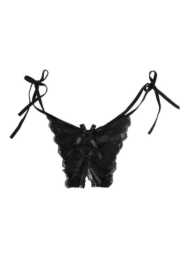 Generic - Women Lace Crotchless See Through Low Rise G-String Thong Briefs Underwear Black - Image 1