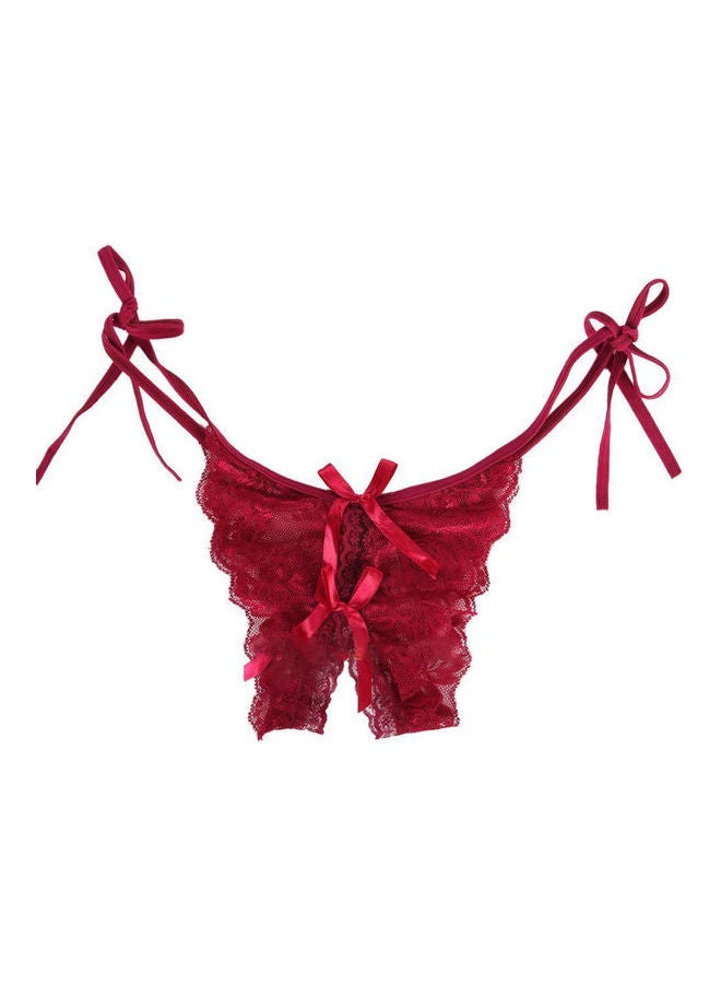 Generic Women Lace Crotchless See Through Low Rise G-String Thong Briefs Underwear Wine Red  - Image 1