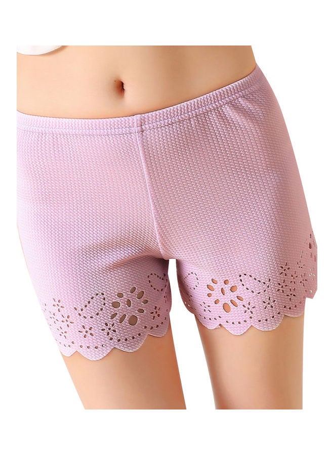 Women Solid Colour Hollow Summer Soft Safety Shorts Underwear Underpants Light Purple  - Image 1