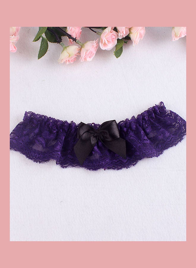 Generic - Women Cosplay Lace Bowknot Thigh High Leg Garter Belt Wedding Ring Decor Purple - Image 1
