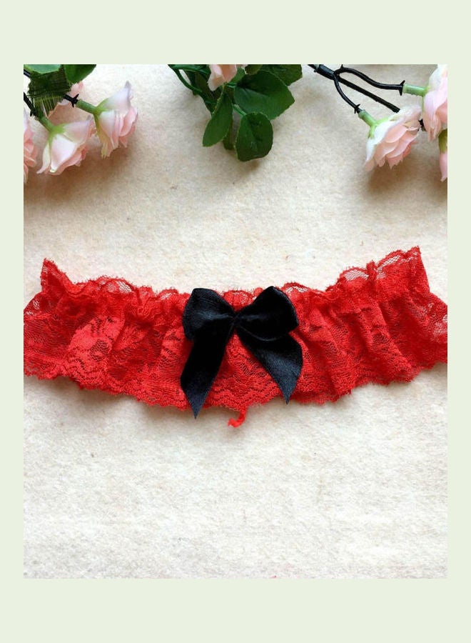 Generic - Women Cosplay Lace Bowknot Thigh High Leg Garter Belt Wedding Ring Decor Red - Image 1