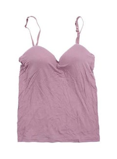 Padded Bra Tank Top V Neck Solid Color Camisole Straps Push Up Vest Purple