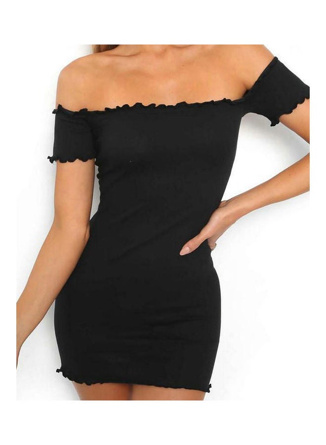 Solid Off Shoulder Bodycon Dress Black  - Image 2