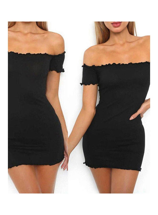 Solid Off Shoulder Bodycon Dress Black  - Image 1