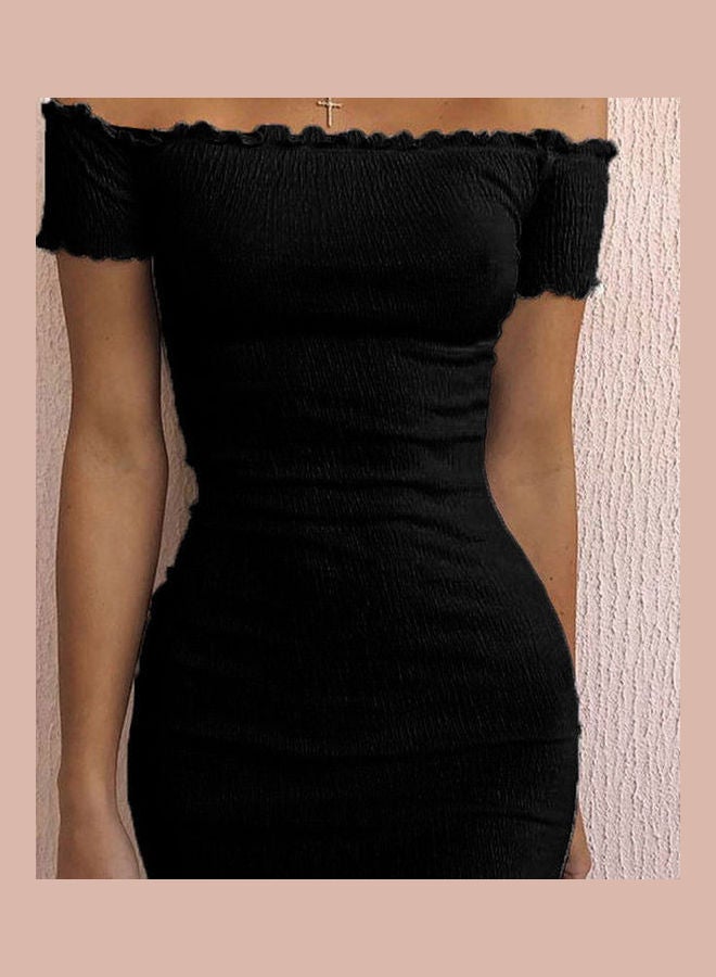 Solid Off Shoulder Bodycon Dress Black  - Image 3