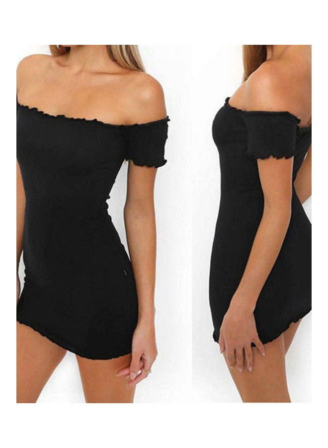 Solid Off Shoulder Bodycon Dress Black  - Image 5