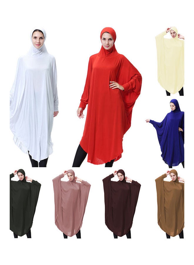 عباية إسلامية طويلة للنساء العربيات المسلمات وروب قفطان رمضان مع حجاب بلون سادة بلون القهوة  - Image 1