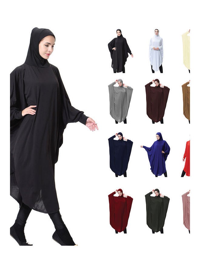 Arab Muslim Women Long Islamic Abaya Ramadan Robe Kaftan Gown Plain with Hijab Navy Blue - Image 3