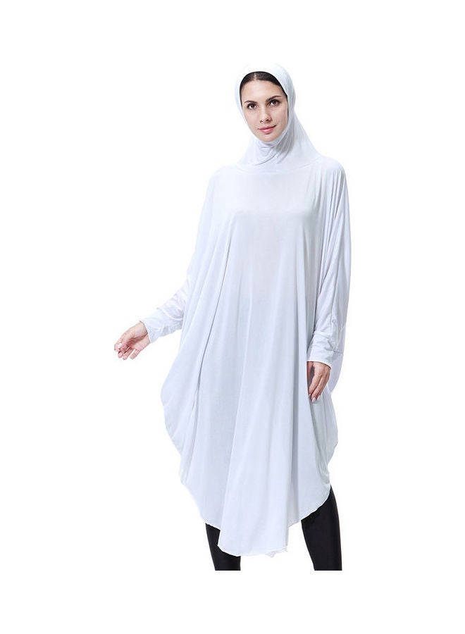 Abaya Ramadan Robe Kaftan Gown Plain With Hijab Beige - Image 4